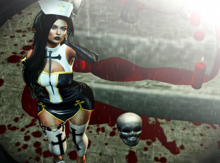 Картинка 3d+девушка 3д+графика ужас+ horror череп 3d готика девушка кровь ужасы