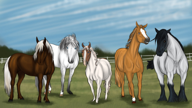 Обои картинки фото векторная графика, животные , animals, фон, лошади