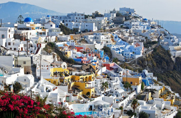 Картинка фира греция города санторини много белый дома цветы