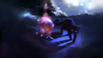 Картинка рисованные животные кошка шар воздушный шарик