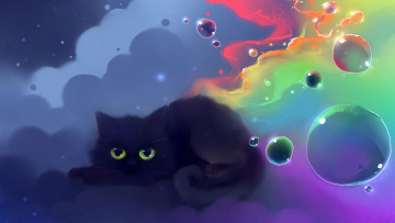 обоя рисованные, животные, шарики, цвета, кошка