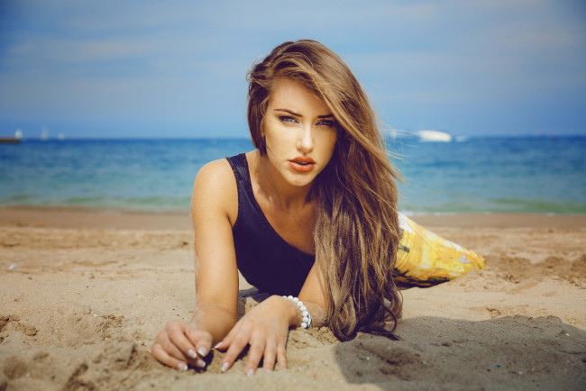 Обои картинки фото -Unsort Брюнетки Шатенки, девушки, unsort, брюнетки, шатенки, пляж, волосы