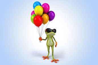 Картинка 3д+графика животные+ animals воздушные шары funny frog лягушка