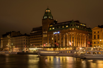 Картинка города стокгольм+ швеция дома ночь огни река стокгольм