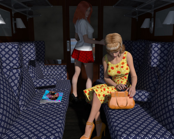 Обои картинки фото 3д графика, люди , people, купе, девушки, взгляд, поезд