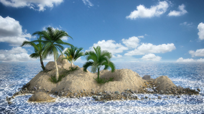 Обои картинки фото 3д графика, природа , nature, остров, море, пальмы
