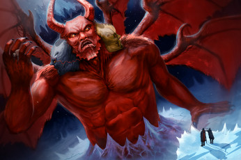 Картинка фэнтези демоны демон гигант крылья рога люди