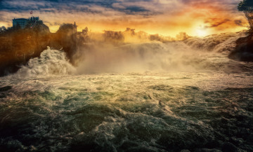 Картинка природа восходы закаты река закат водопад поток