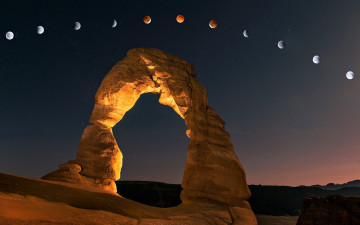 Картинка природа горы небо свет порода арка каньон звезды луна