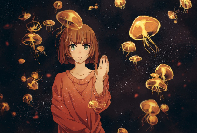 Обои картинки фото аниме, unknown,  другое, twinmix, девушка, арт, медузы, слезы