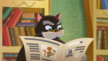 обоя мультфильмы, иван царевич и серый волк 2, газета, кот, очки, книга