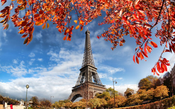 Картинка города париж+ франция leaves cityscape autumn paris eiffel tower осень