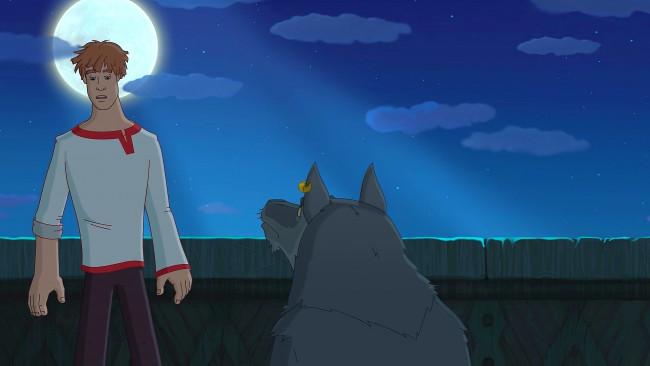 Обои картинки фото мультфильмы, иван царевич и серый волк 2, парень, луна, ночь, волк