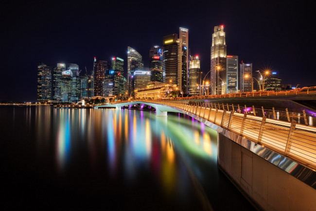 Обои картинки фото central business district of singapore, города, сингапур , сингапур, огни, ночь