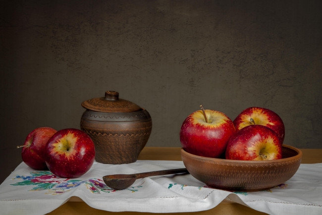 Обои картинки фото еда, Яблоки, посуда, яблоки, плоды