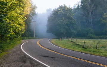 Картинка природа дороги поворот утро дорога
