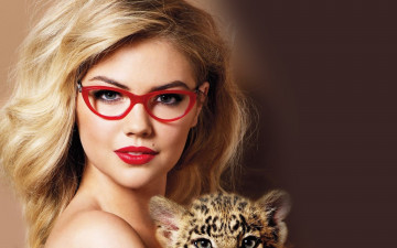 обоя девушки, kate upton, блондинка, лицо, очки, леопард