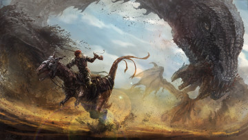 Картинка фэнтези драконы фантастика арт динозавры выживание человек доспехи