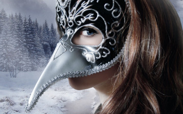 Картинка девушки -unsort+ лица +портреты девушка взгляд лицо маска волосы фон зима снег деревья