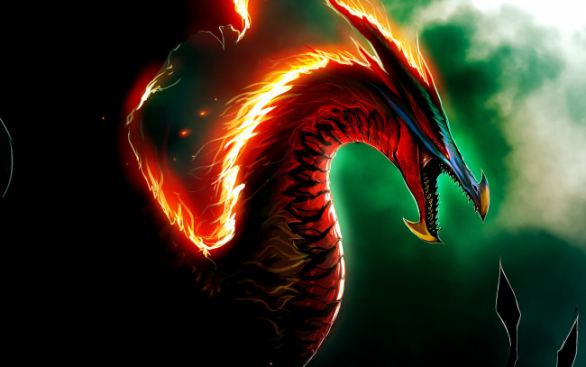 Обои картинки фото фэнтези, существа, тьма, dragon, огонь, пламя
