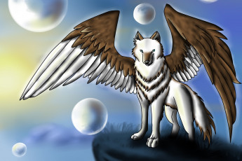 Картинка рисованное животные +сказочные +мифические крылья взгляд собака
