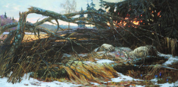 Картинка святой+великомученик+глеб+-+демаков+евгений рисованное живопись труп деревья человек снег ветки
