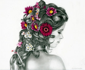 Картинка рисованное люди фон девушка цветы причёска