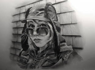 Картинка рисованное люди портрет очки взгляд девушка фон куртка шапка