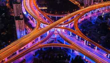 Картинка города шанхай+ китай город панорама сумерки огни развязка дороги