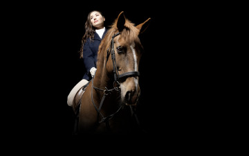 Картинка девушки -unsort+ азиатки наездница всадница конь лошадь гнедой