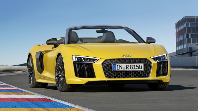 Обои картинки фото audi r8 v10 spyder 2017, автомобили, audi, r8, v10, spyder, 2017, жёлтый