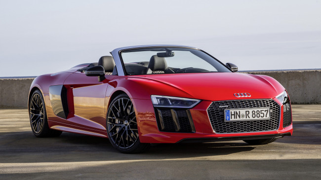 Обои картинки фото audi r8 v10 spyder 2017, автомобили, audi, красный, 2017, spyder, v10, r8