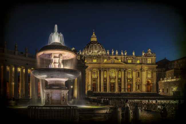 Обои картинки фото rome,  st peter`s basilica, города, рим,  ватикан , италия, огни, ночь, дворец
