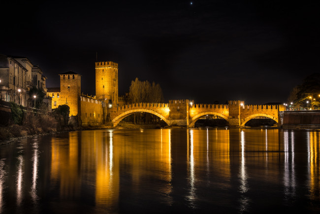 Обои картинки фото verona - castelvecchio bridge, города, верона , италия, простор