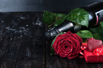 Картинка праздничные день+святого+валентина +сердечки +любовь вино роза подарок сердце
