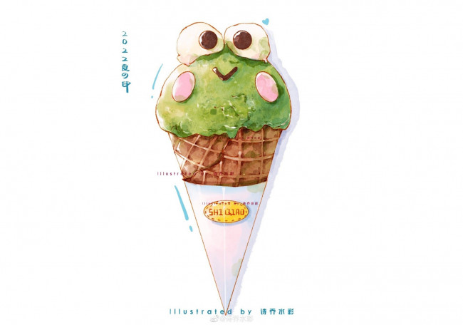 Обои картинки фото рисованное, еда, мороженое, рожок, лягушка