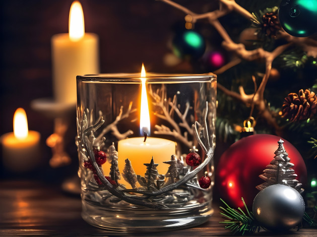 Обои картинки фото праздничные, новогодние свечи, свеча, огонек, подсвечник