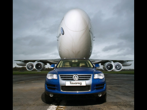 Обои картинки фото 2007, volkswagen, touareg, tows, boeing, 747, автомобили