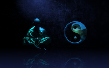 Картинка 3д графика yin yang инь Янь монах