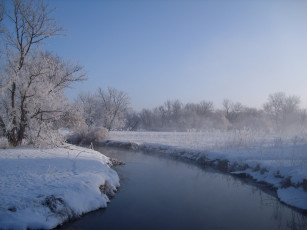 Картинка природа зима снег река утро