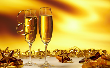 обоя бокалы, шампанским, праздничные, угощения, шампанское, звезды