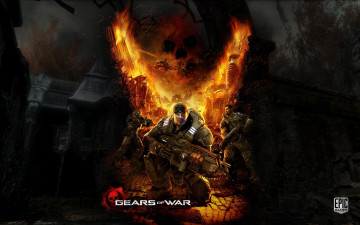 обоя gears, of, war, high, defenition, видео, игры, оружие, броня, солдаты, здания
