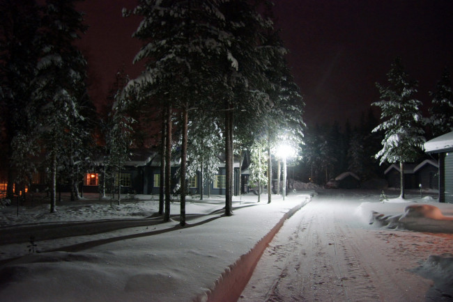 Обои картинки фото финляндия, лапландия, природа, зима, снег, огни