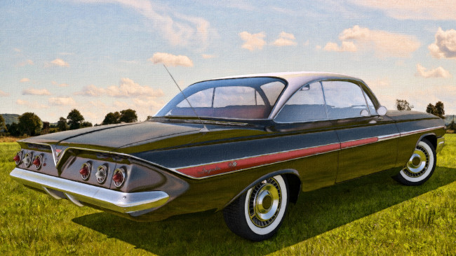 Обои картинки фото автомобили, 3д, coupe, chevrolet, 1961, impala