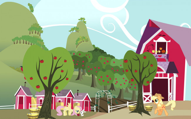 Обои картинки фото векторная графика, дом, лошадки, деревья