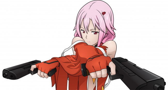 Обои картинки фото аниме, guilty crown, пистолет, оружиие, yuzuriha, inori, девушка, платье