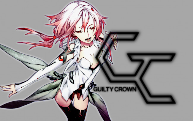 Обои картинки фото аниме, guilty crown, пение, девушка, yuzuriha, inori, перья, музыка, платье