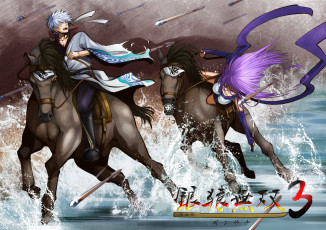 Картинка аниме gintama арт лошади погоня гинтама гинтоки копья девушка