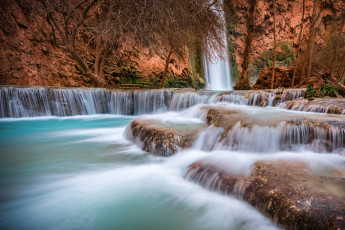 Картинка природа водопады деревья поток вода водопад