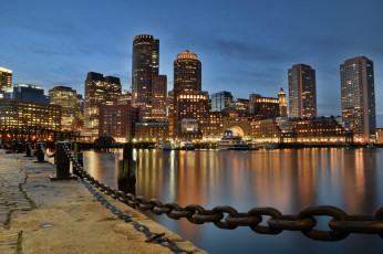 обоя boston, города, бостон , сша, небоскребы, набережная, река